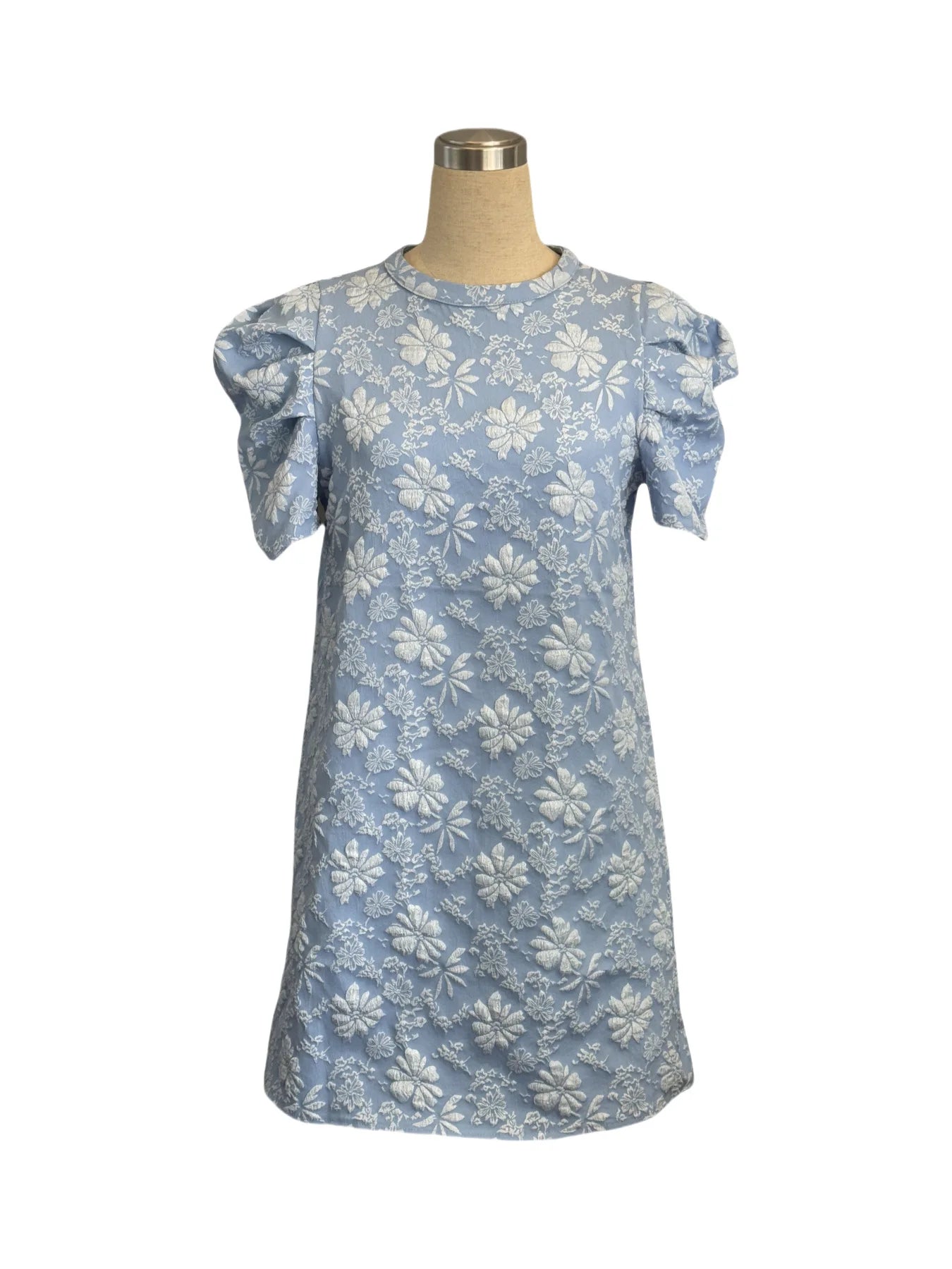 Textured Jacquard Puff Sleeve Midi Dress for Women