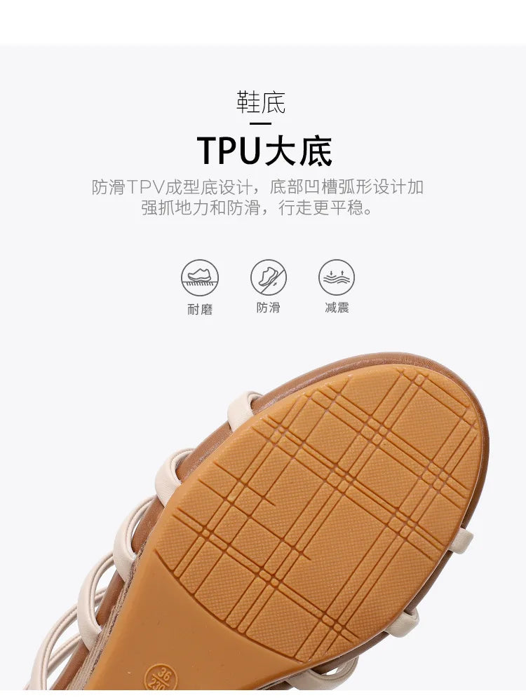 Vintage Hollow Roman Wedge Sandals Round Toe For Women
