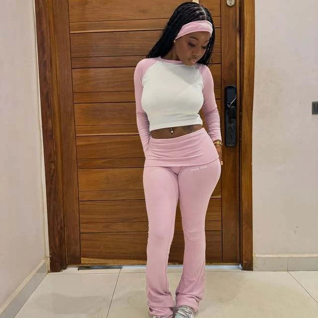 FAGADOER Casual 2 Pieces Set for Woman Long Sleeve Round Neck T-Shirt and High Waist Pants Matching Tracksuits Female Sportswear
