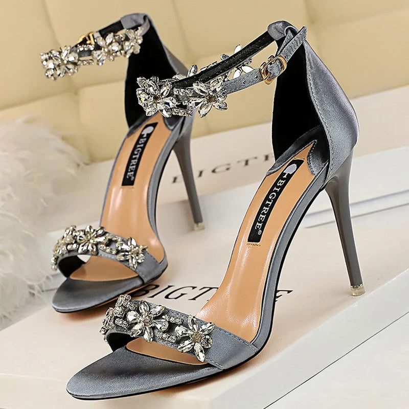 Rhinestone Open Toe Stiletto Heel Sandals for Women