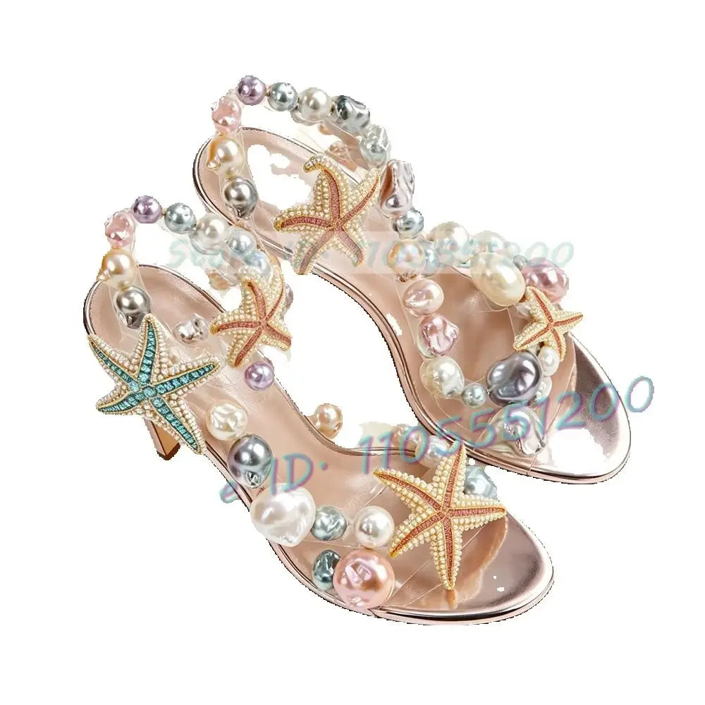 Colorful Beaded Clear Strap Sparkling Sandals for Women