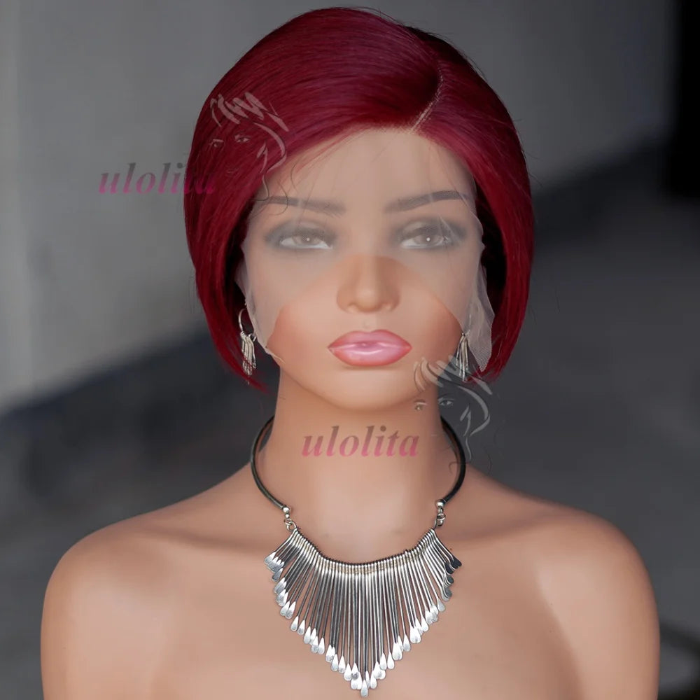 Wig HD Transparent Lace Front 13x4 Pixie Cut Bob Indian Hair Pre Plucked 200 Density