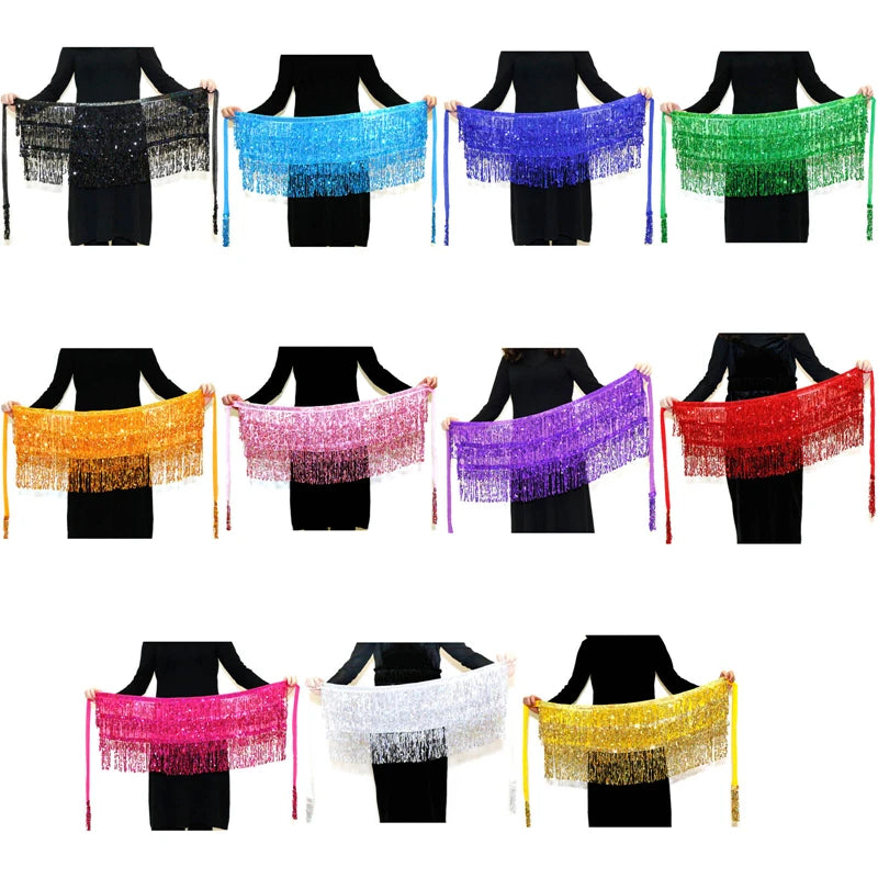 Gleaming Sequined Tassel Waist Chain Dress for Women