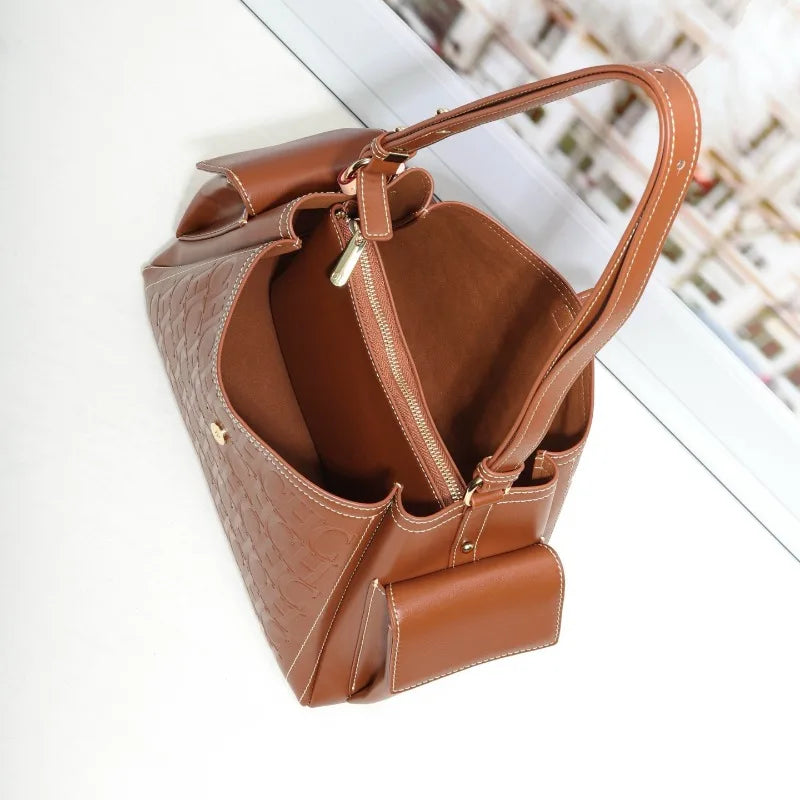 Embossed Bucket Shoulder Handbag