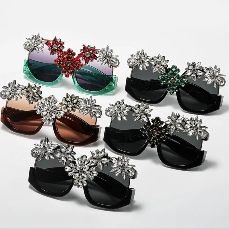 Oversized Floral Rhinestone Sunglasses