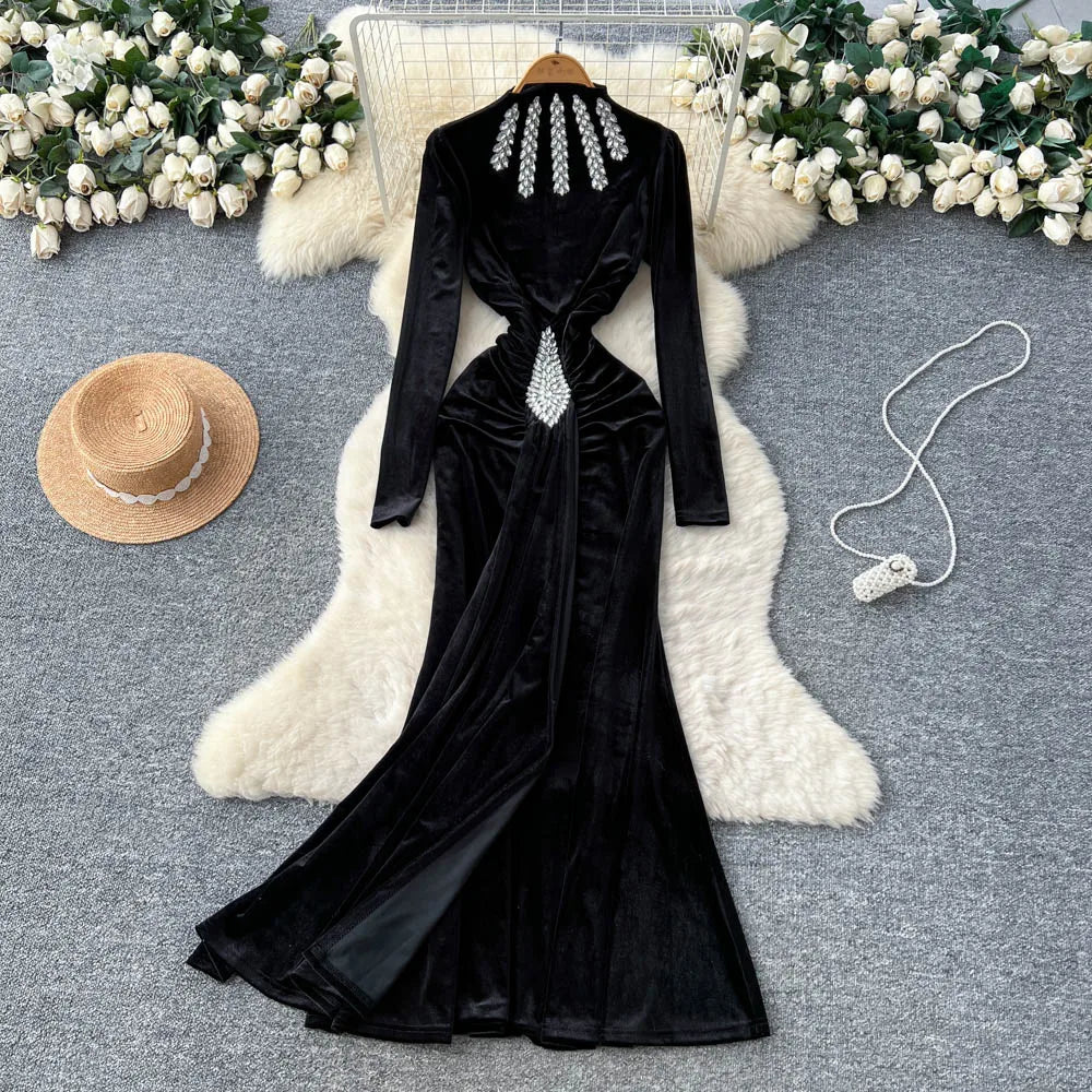 Ruched Velvet Sash Dress