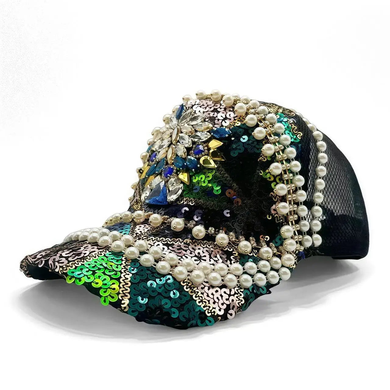 Black Luxury Steampunk Rhinestone Baseball Cap for Women