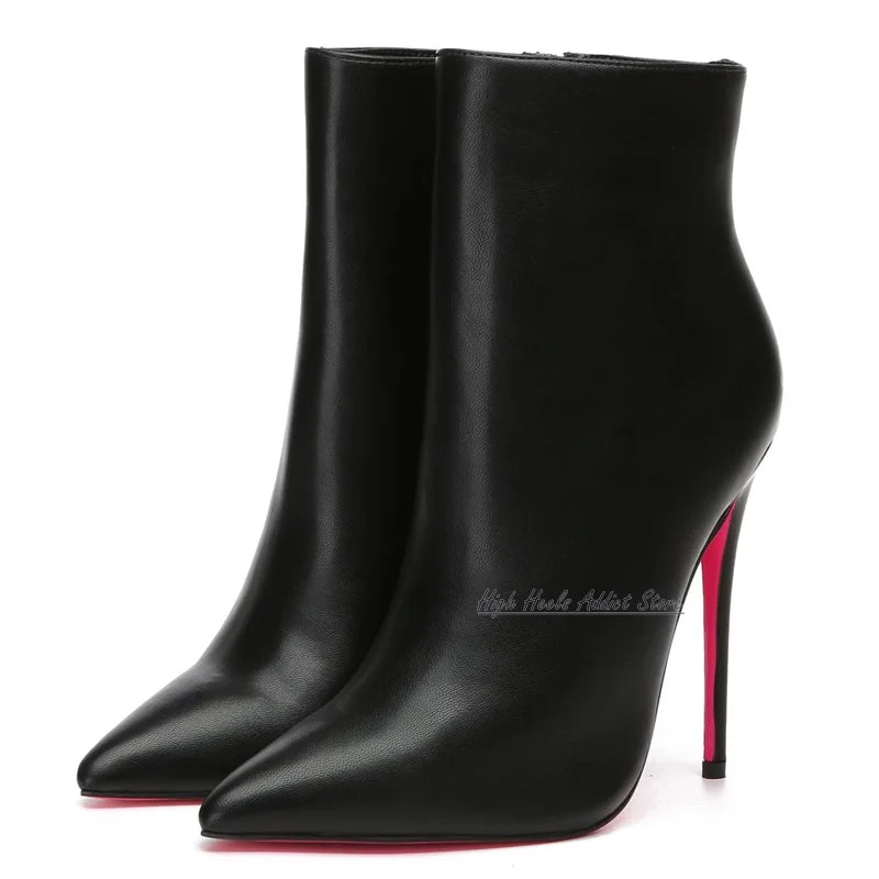 High Heel Pointed Toe Shiny Leather Ankle Boots For Women