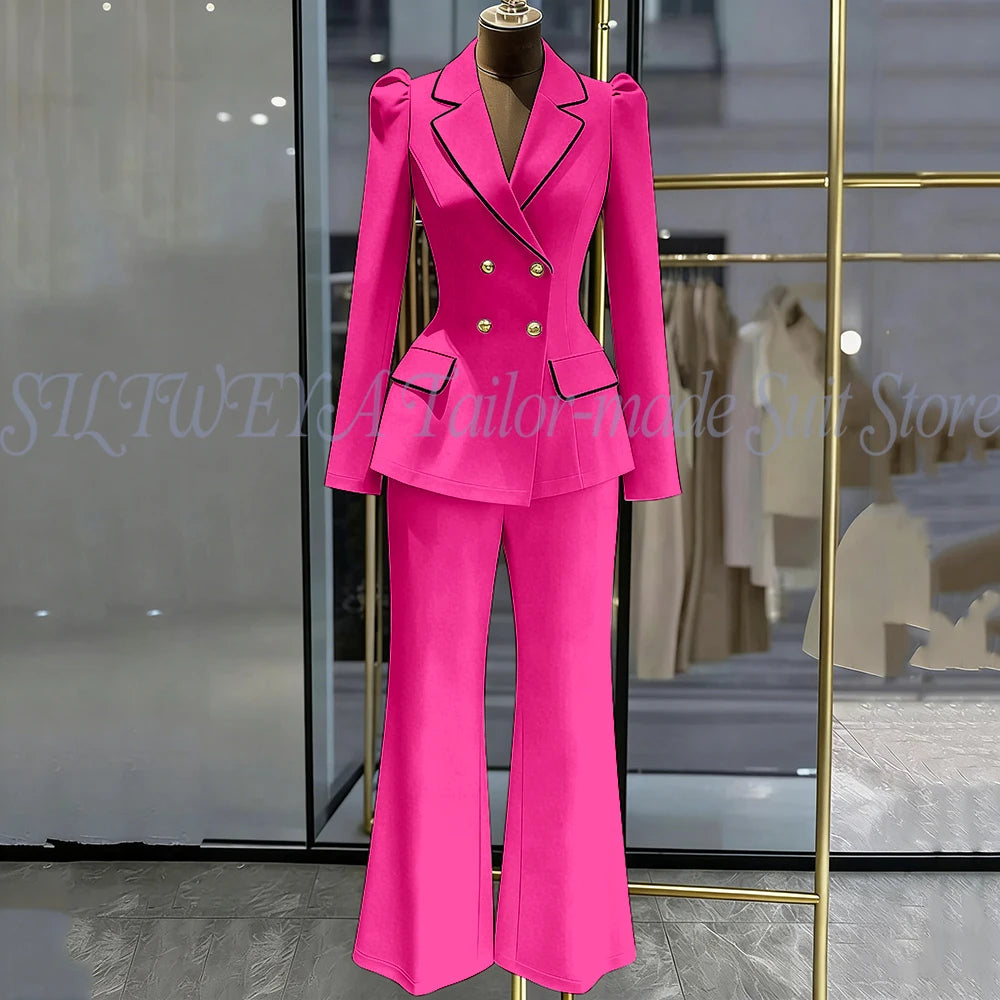 Double Breasted Blazer Set With Side Pockets For Women