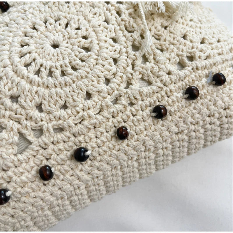 Hollow Crochet Women Bags Bohemian Large Capacity Handbags Korean Popular Bag New Tassel Cotton Shopping Bag Shoulder Bag Women