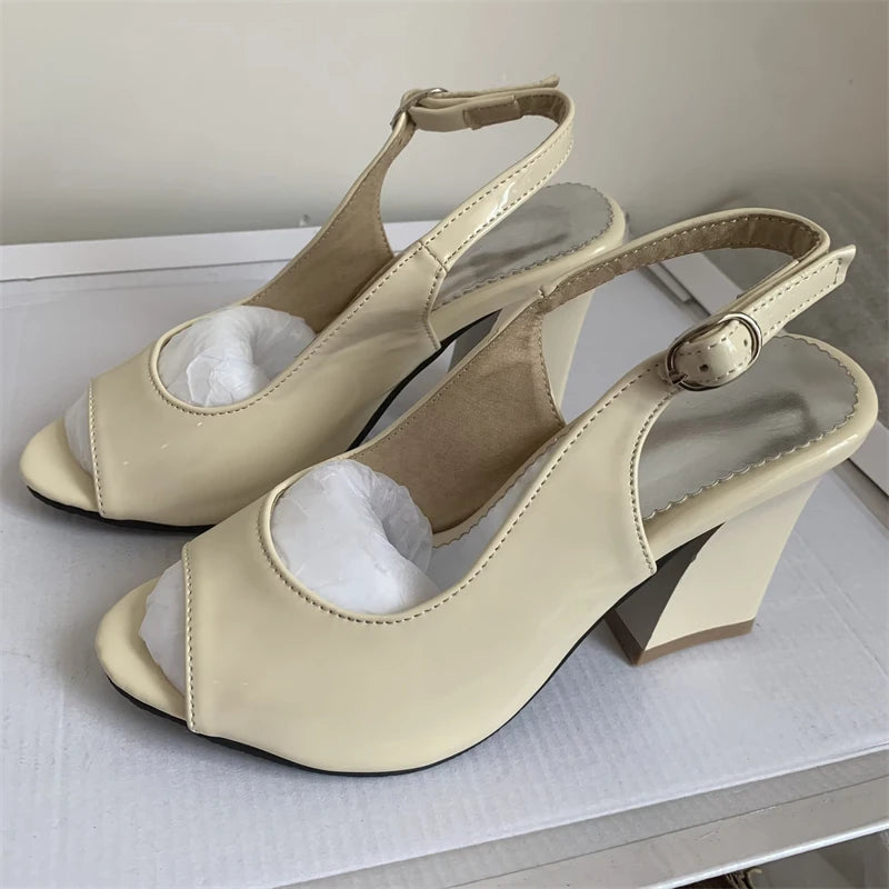 Women Peep Toe Square Heel Sandals