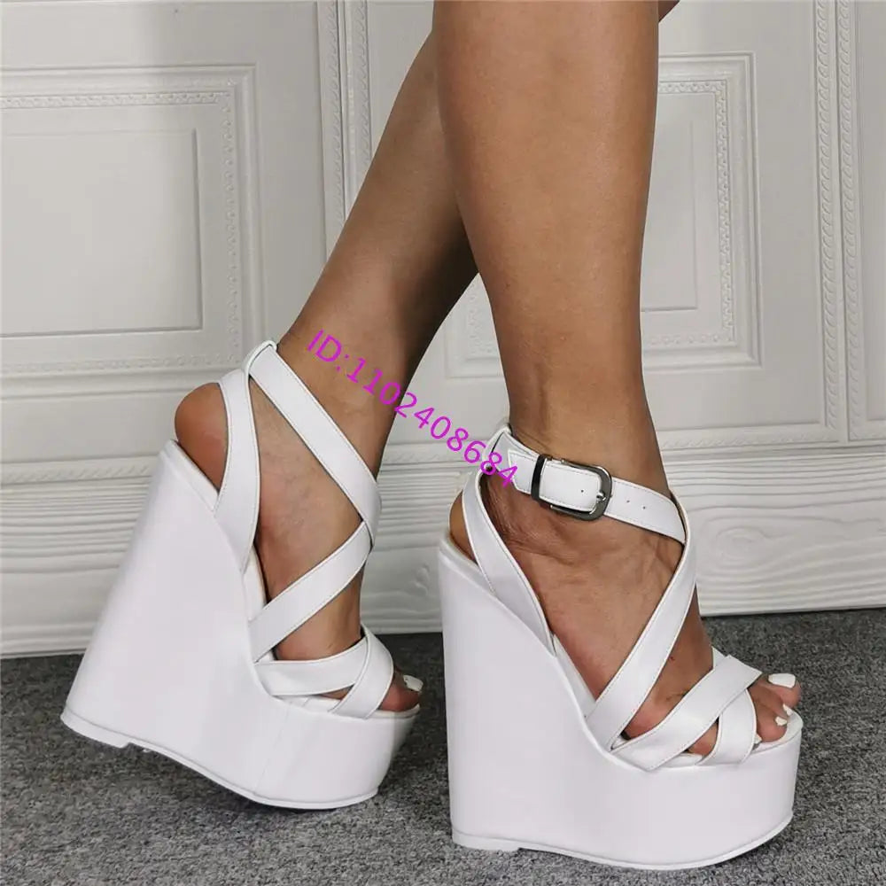 Comfortable Cushioned White Wedge Sandals With Cross Straps For Women