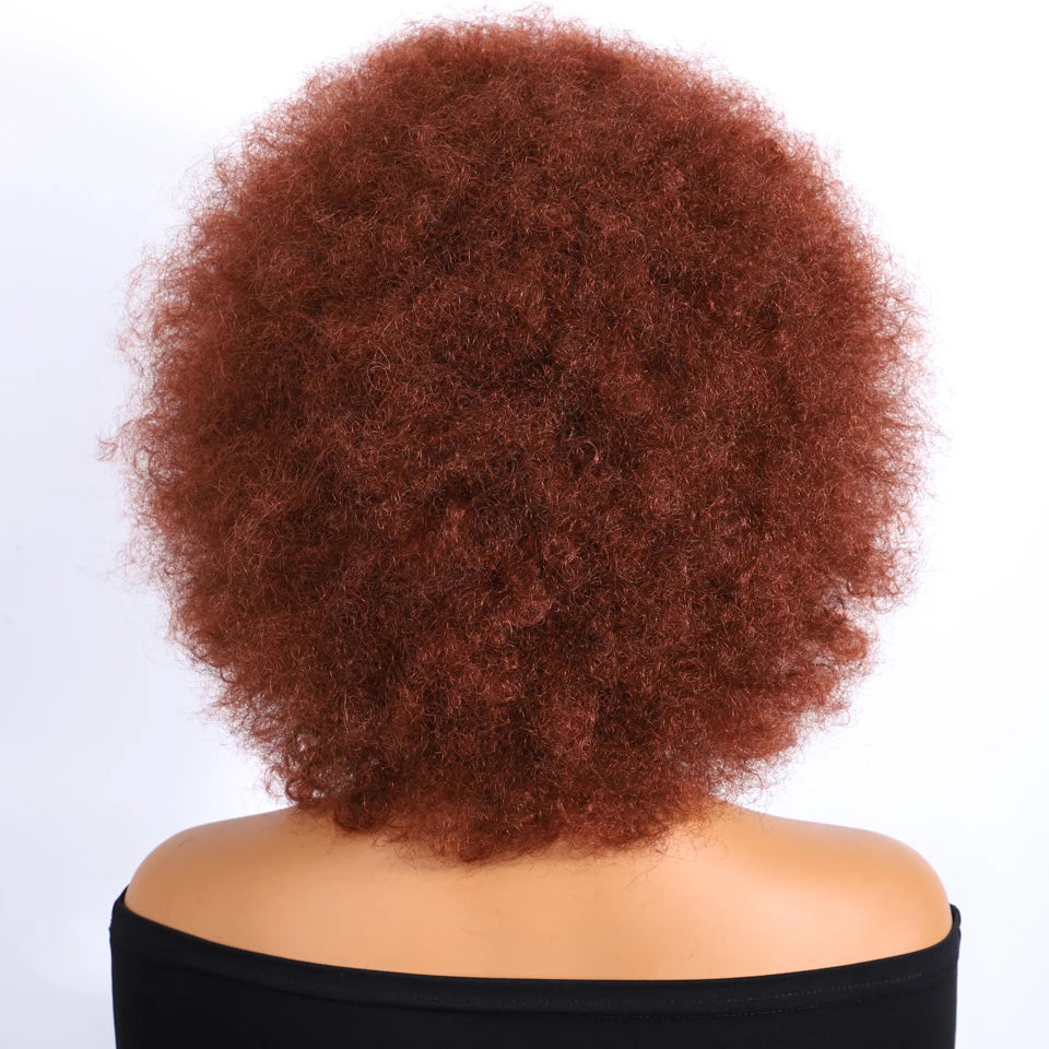Human Hair Afro Kinky Curly Bob Wig with Glueless Cap for Women
