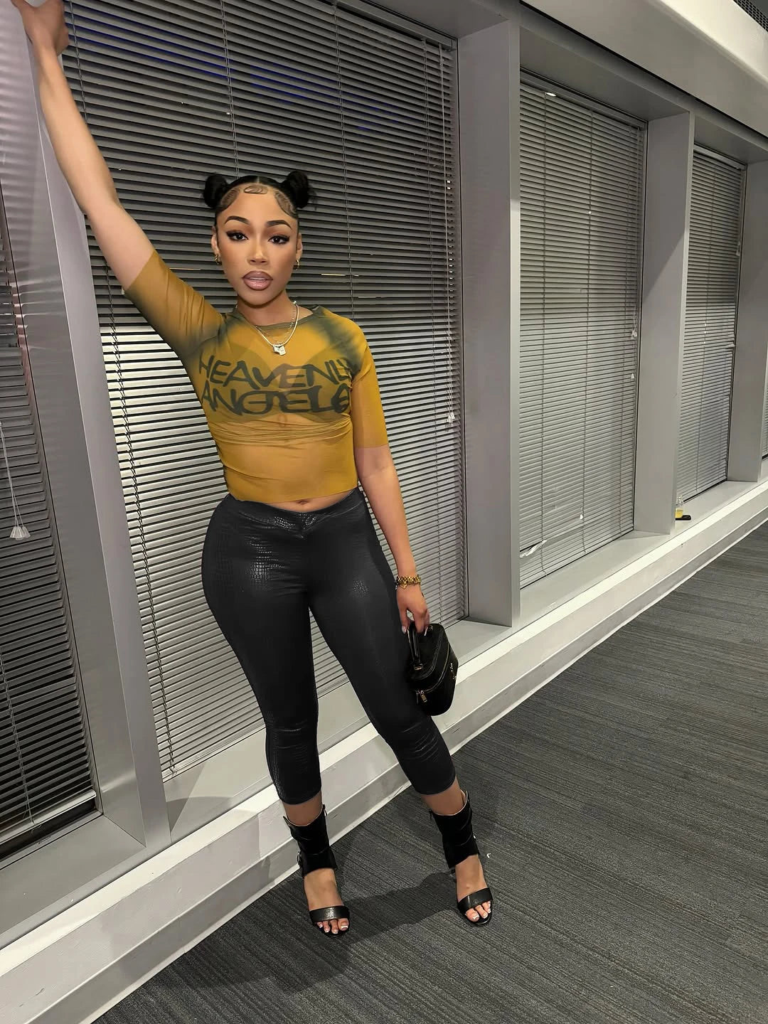 CUTENOVA Sexy Snake Print Solid Color Glossy Elastic High-Waisted Seven-Minute Casual Pants Summer New Women'S Clothing