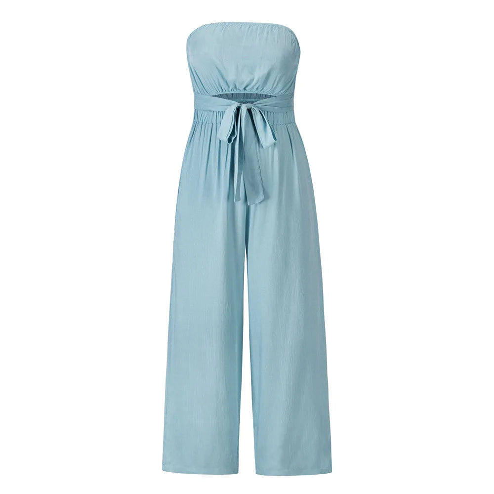 Casual Backless Slim Suspenders Straight Jumpsuit for Women