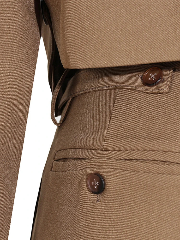 Caramel Shirt and Wide Leg Pants Two Piece Set for Women