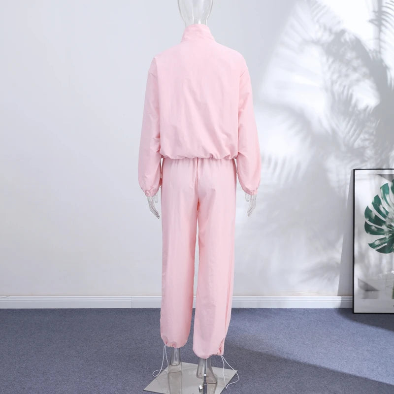 Ruffle Hem Jacket and Jogger Pants Two Piece Set for Women