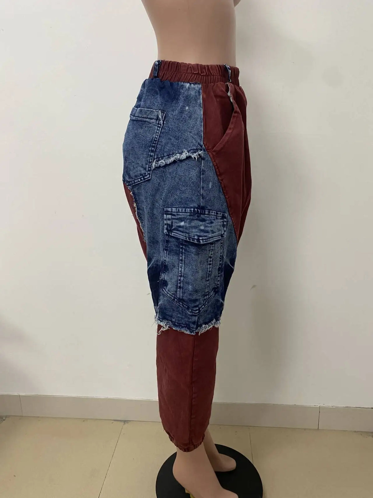 High Waist Patchwork Loose Fit Harem Jeans for Women