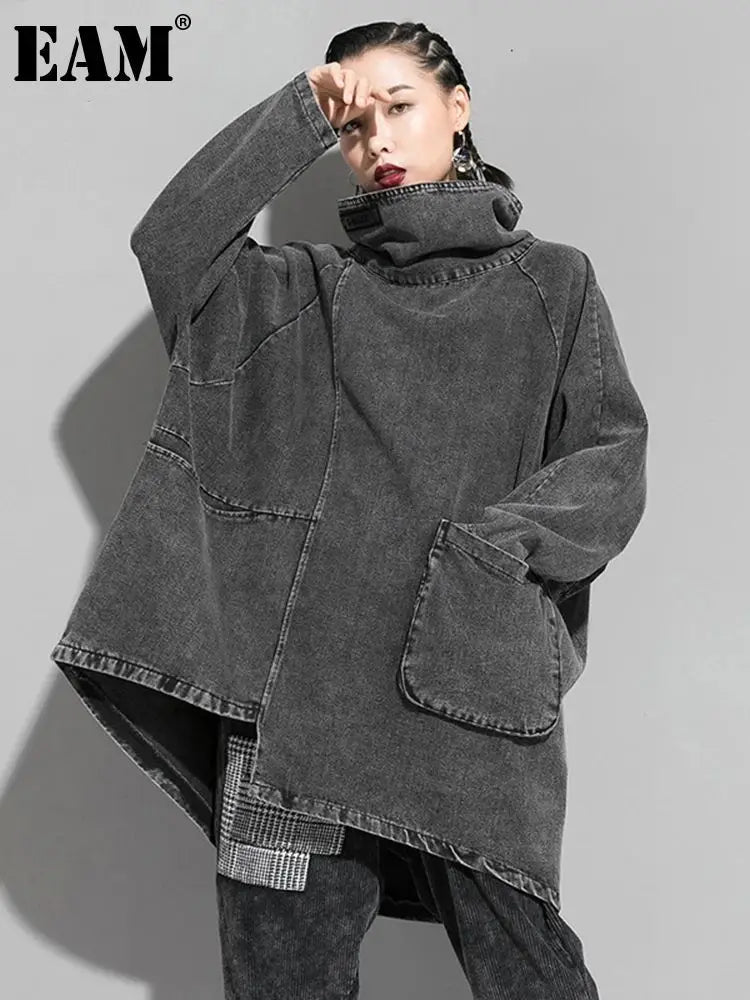 Loose Fit High Neck Long Sleeve Sweatshirt for Women