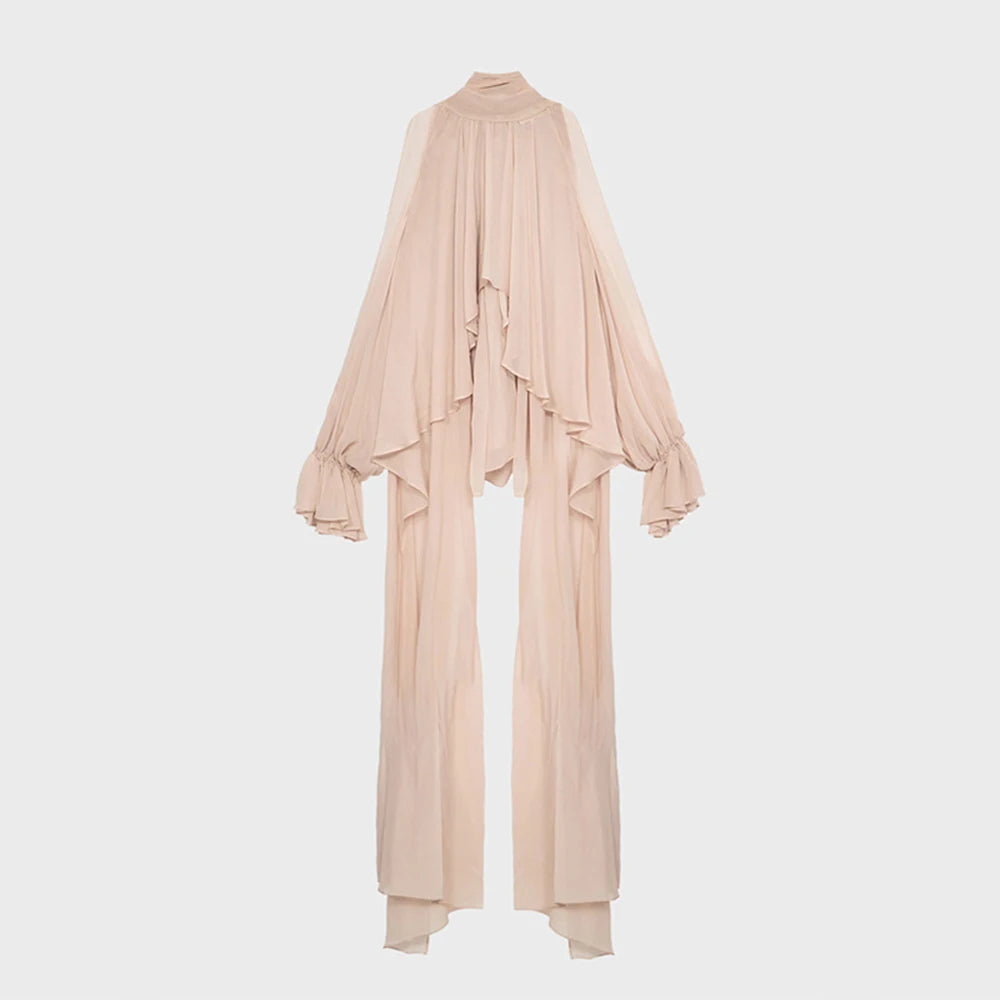 Loose Fit Asymmetrical Hem Chiffon Blouse for Women