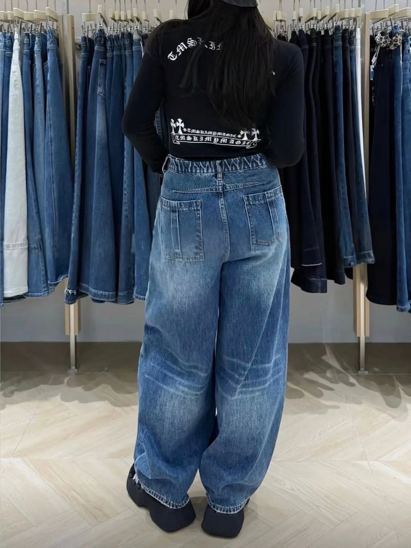 High Waisted Wide Leg Denim Jeans With Detachable Skirt For Women