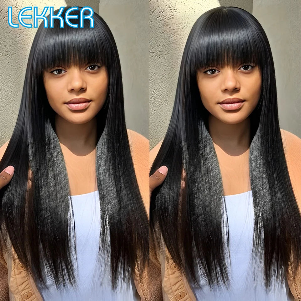 Long Straight Remy Human Hair Wig With Bangs for Women