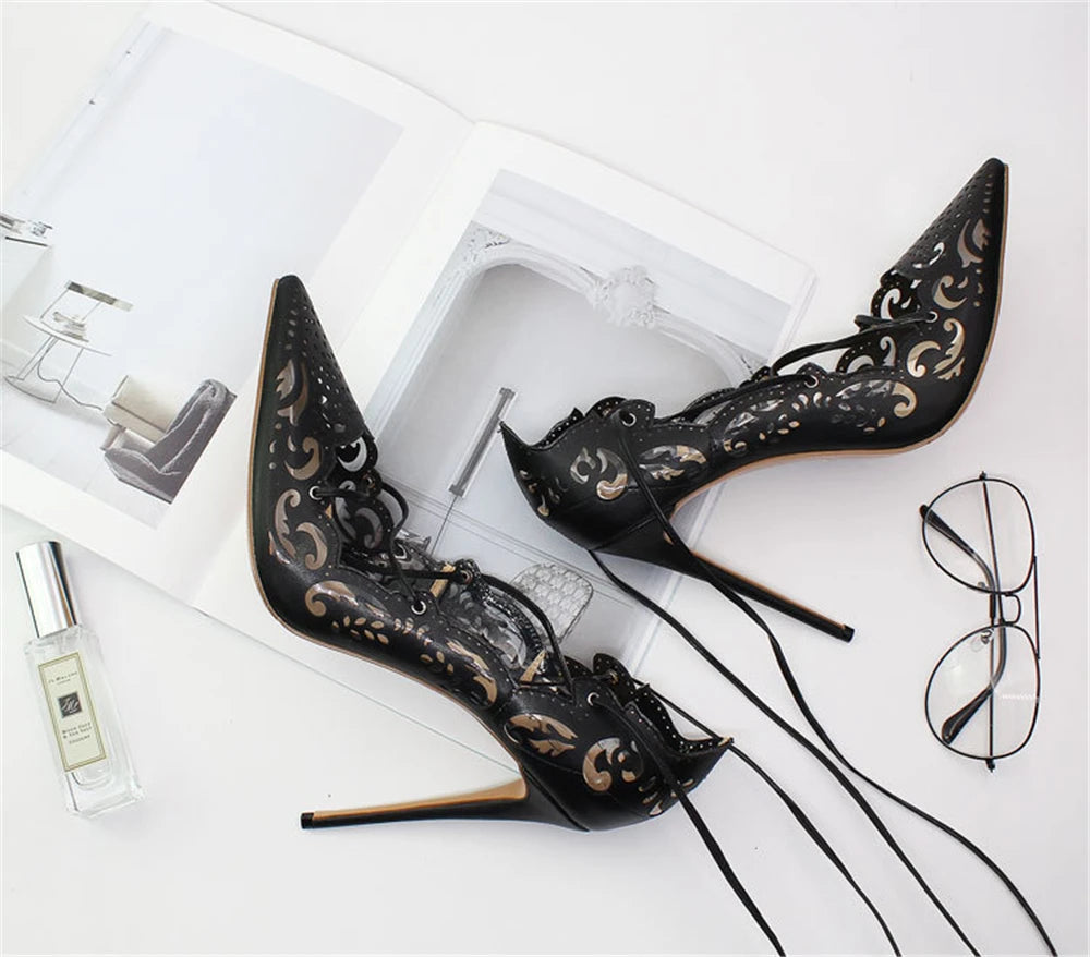 Pointed Toe Lace-Up Thin High Heel Pumps for Women
