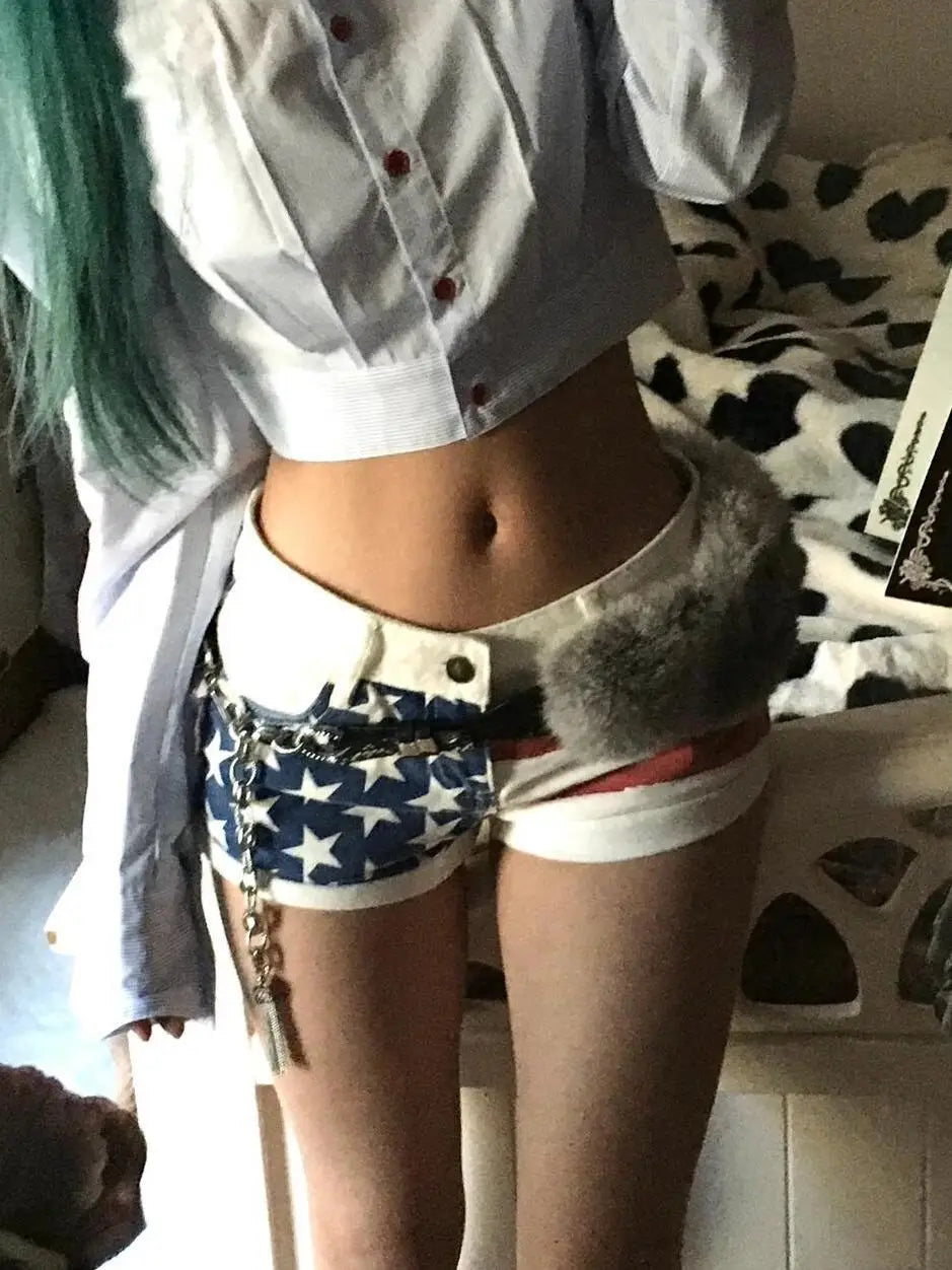 Washed Star Print Denim Shorts for Women Fashionable Street Hot Girl Star Printed Shorts Harajuku Style Hip Hop Y2k Denim Shorts