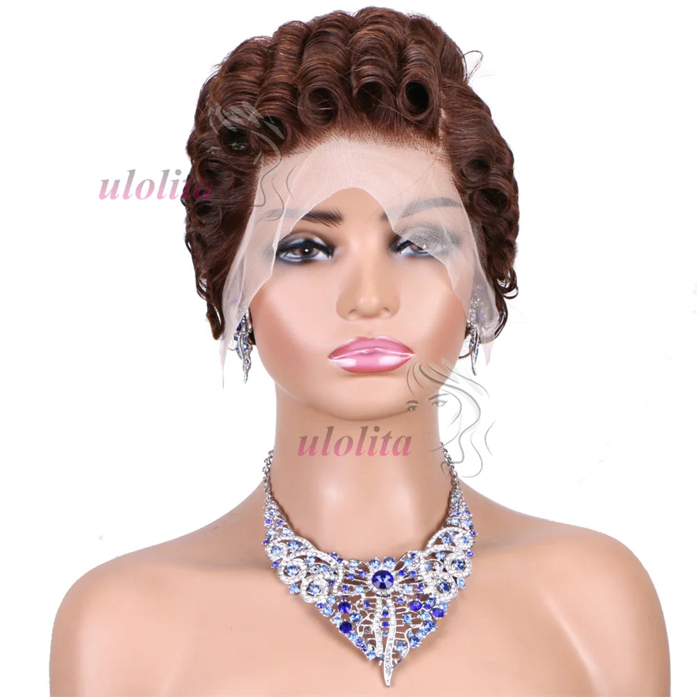 Chocolate Brown Pixie Cut Lace Front Human Hair Wig for Women