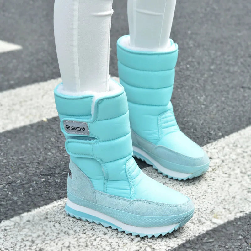 Thick Waterproof Plush Mid Calf Snow Boots for Women