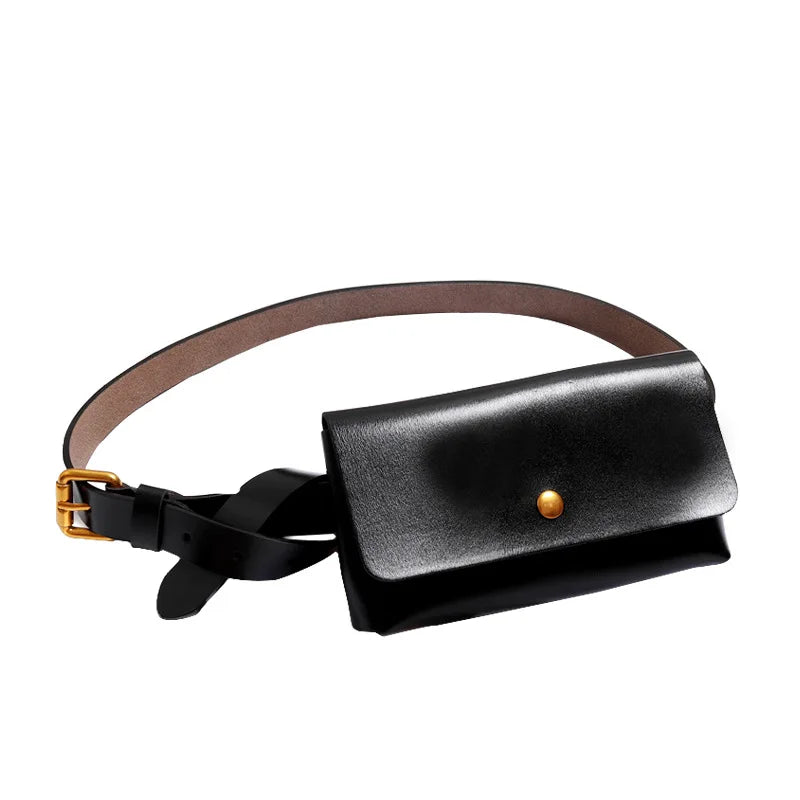 Minimalist Genuine Leather Waist Bag With Belt for Women