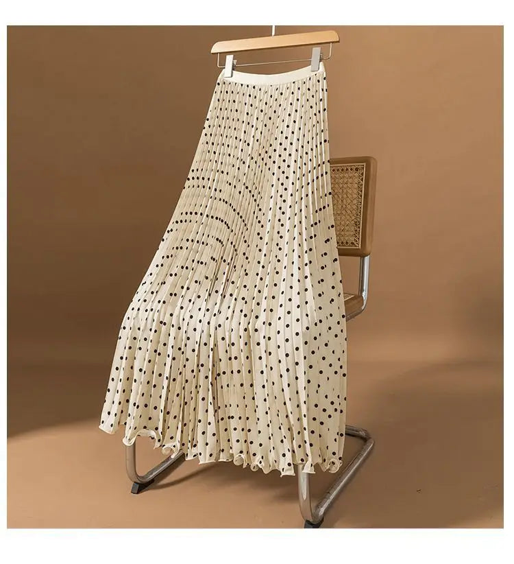 Polka Dot Pleated High Waisted Midi Dress for Women