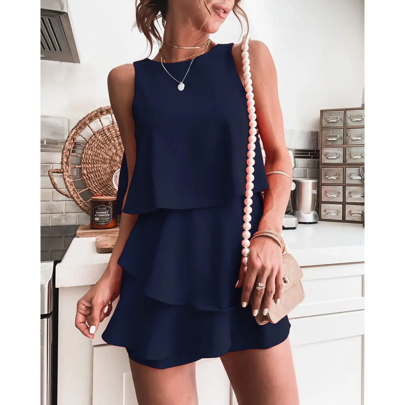 Irregular Layered Sleeveless O Neck Short Jumpsuit for Women