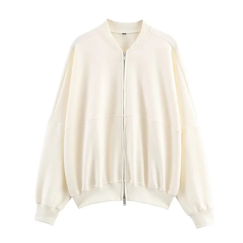 Solid Zip Front Coat and Trousers Two Piece Set for Women Autumn