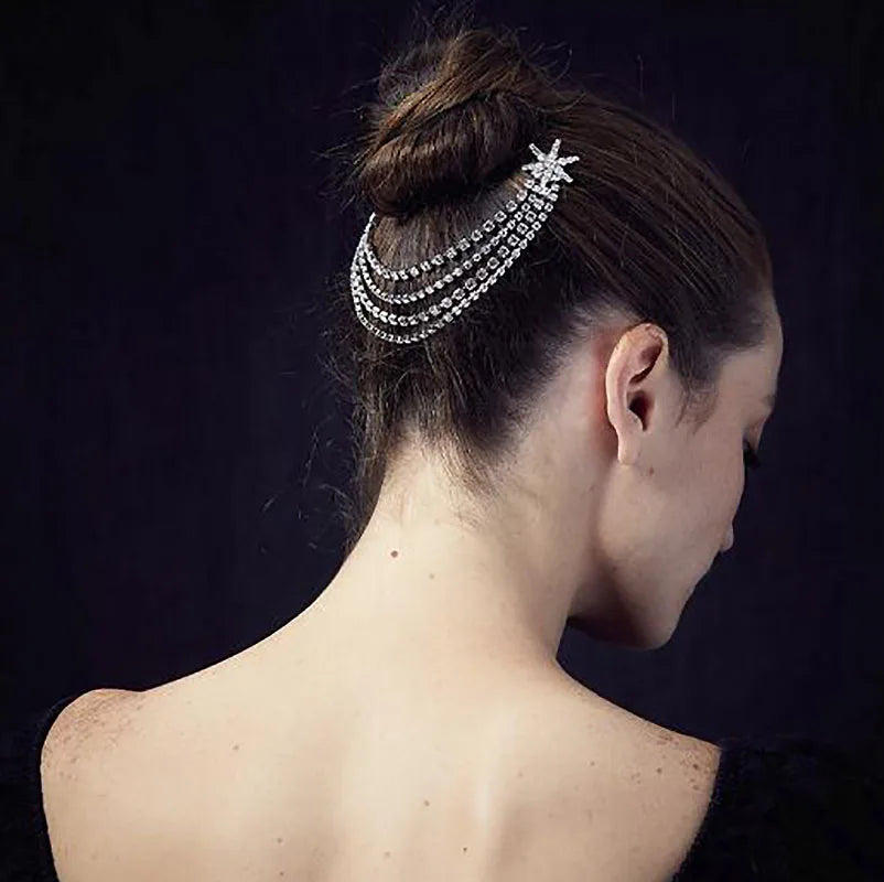 Star Crystal Tassel Hair Comb Headpiece