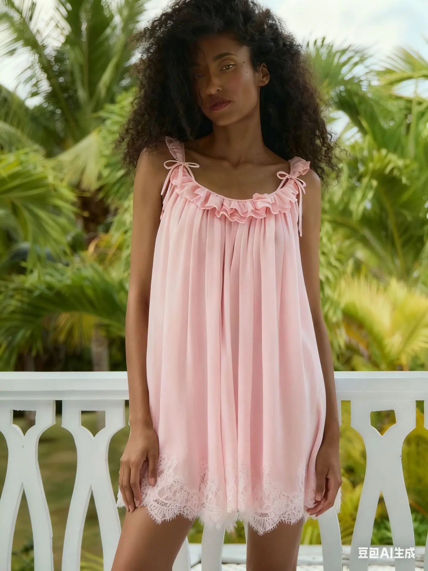 Chiffon Lace Spaghetti Strap Tiered Mini Dress for Women