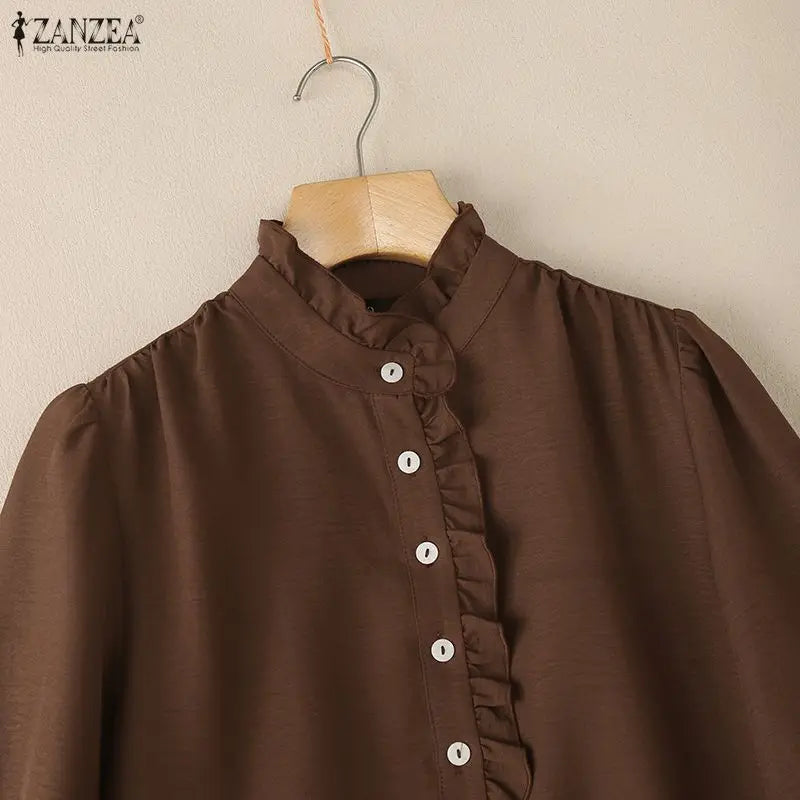 Elegant Ruffled Trim Long Sleeve Blouse for Women