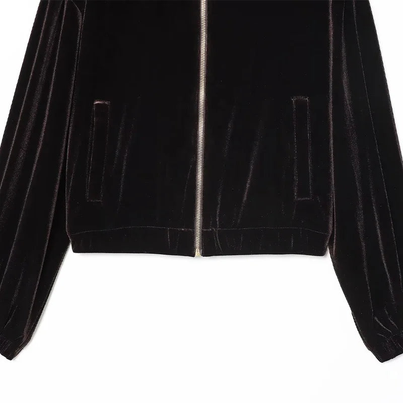 Chic Casual Velvet Hoodie Coat and Pants Set for Women