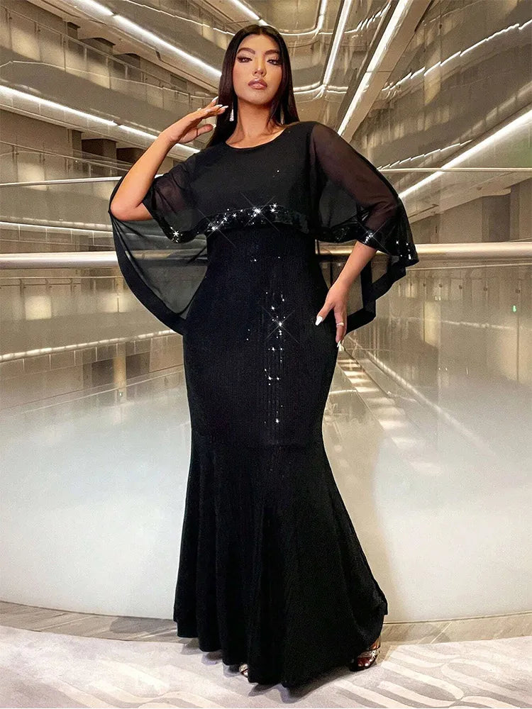 Plus Size Sequin Shawl Evening Gown