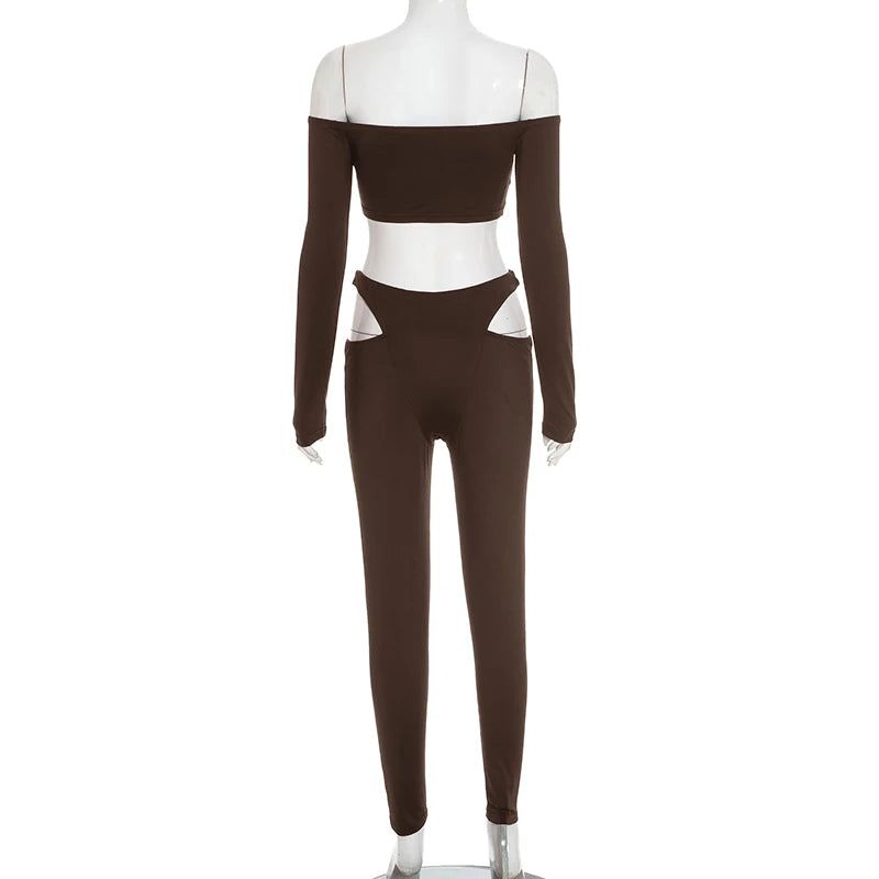 Slash-Neck Crop Top Two-Piece Set