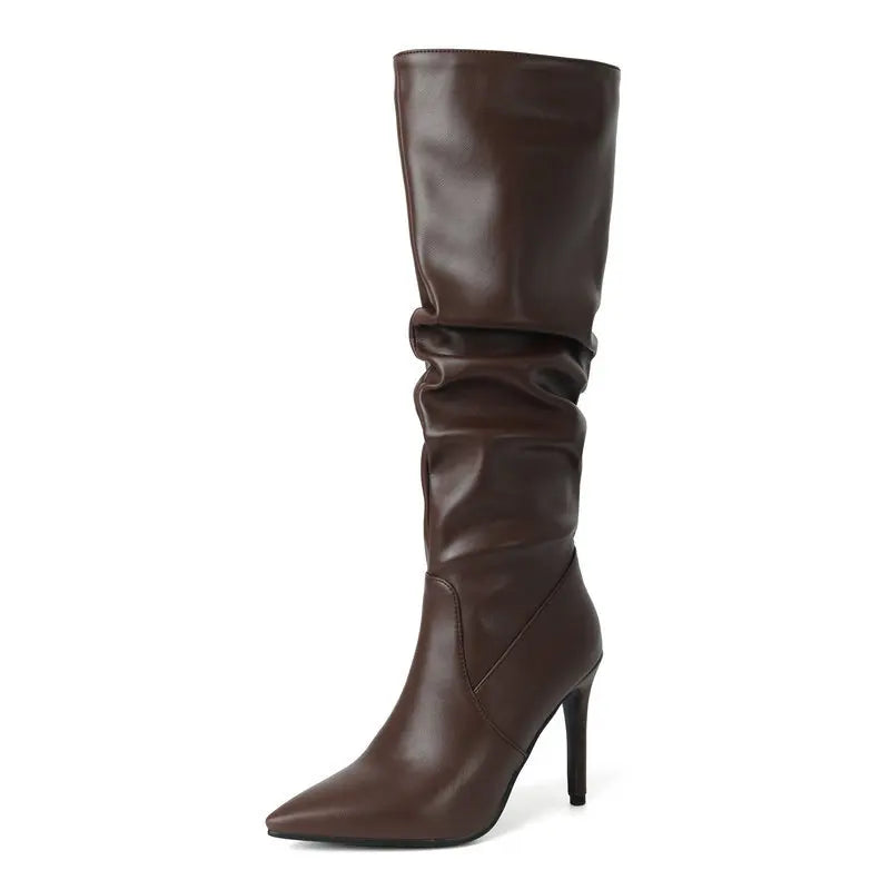Pleated Stiletto Pointed Toe Boots