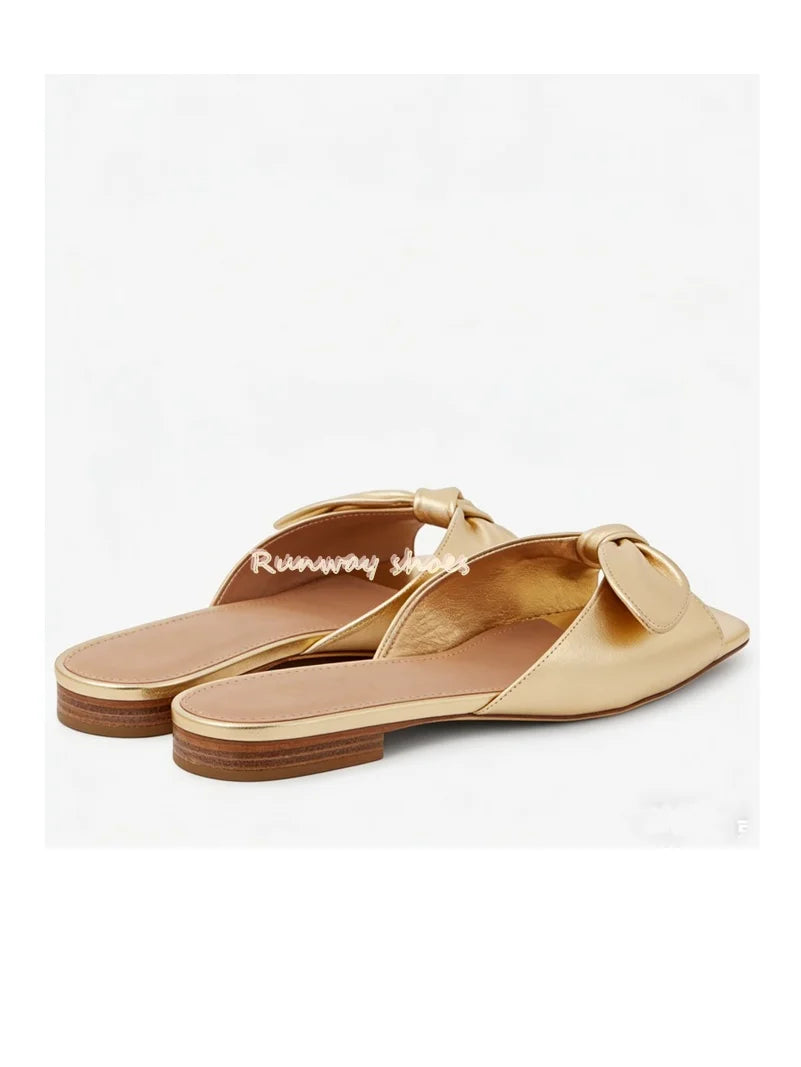Flat Gold Leaf Decoration Slip On Sandals for Women