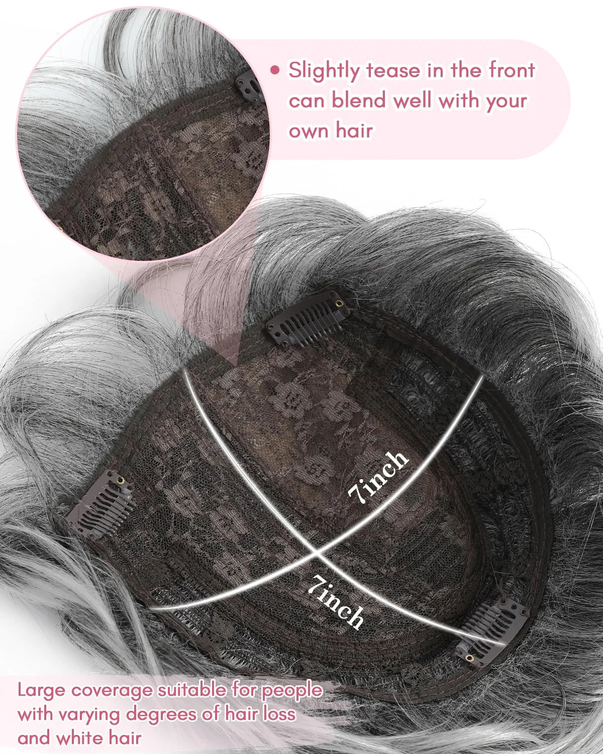 Pixie Cut Hair Toppers for Women 6.8" x 7" Short Hair Topper Fluffy Synthetic Hair Topper Clip in Top Wavy Replacement Wiglets