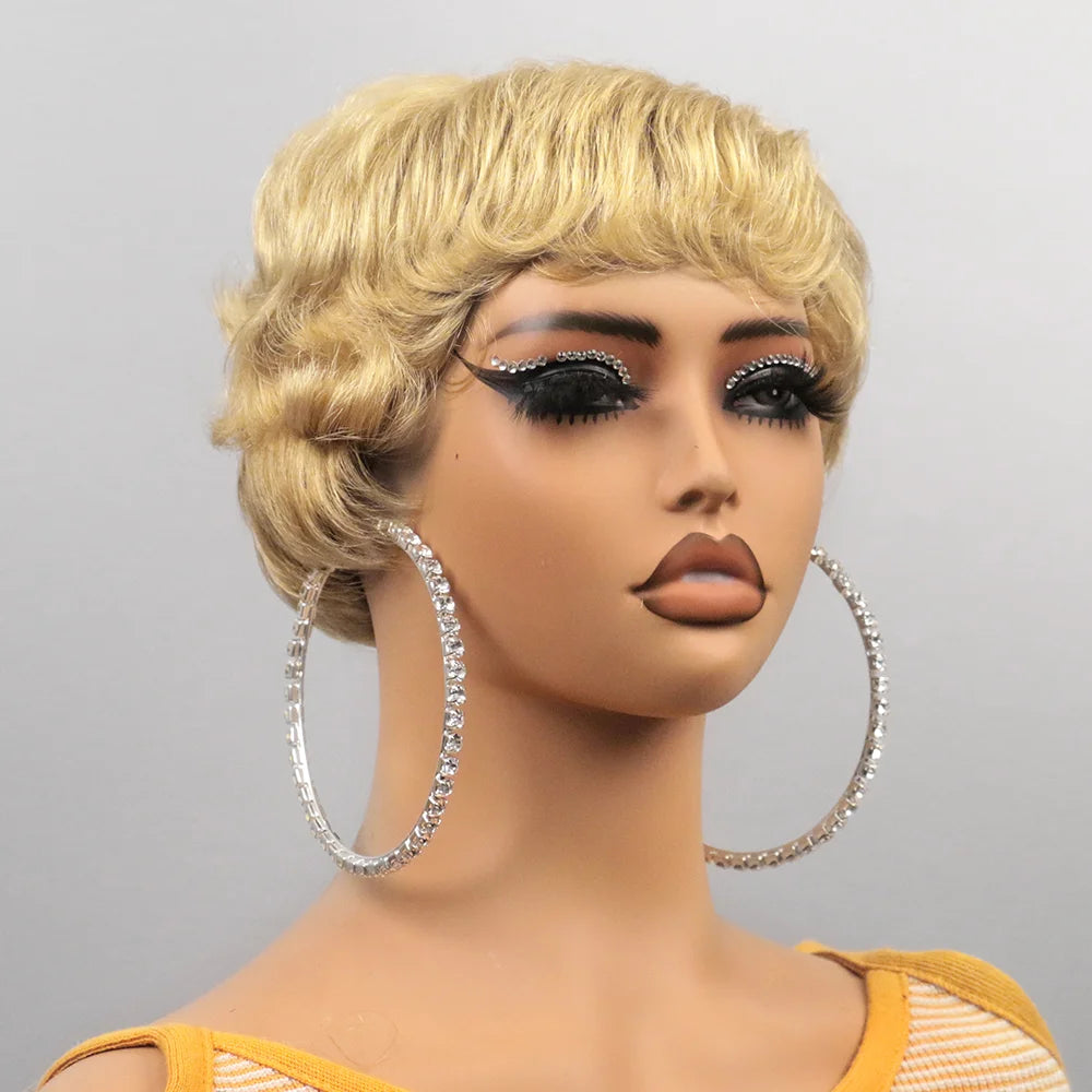 Short Bob Wig Human Hair for Black Women Pixie Cut wigs Human Hair Wig Glueless Wig None Lace Front Wig with Bangs Natural Black