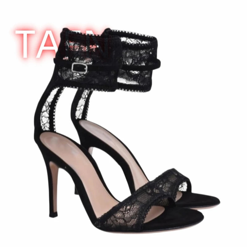 Elegant Lace Strap Open Toe Cushioned Sandals for Women