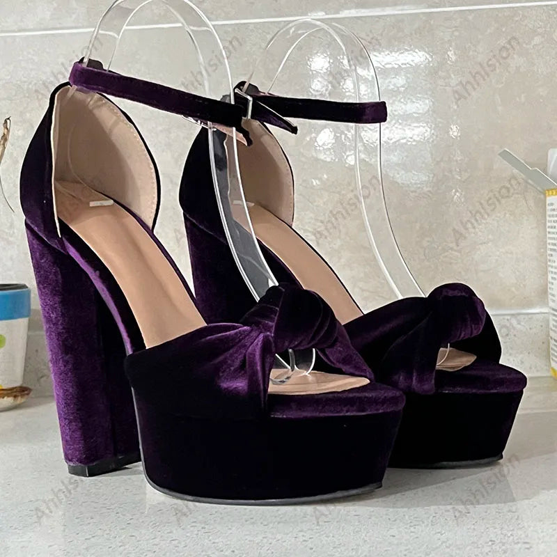 Purple Platform Ankle Strap Chunky Heel Sandals For Women