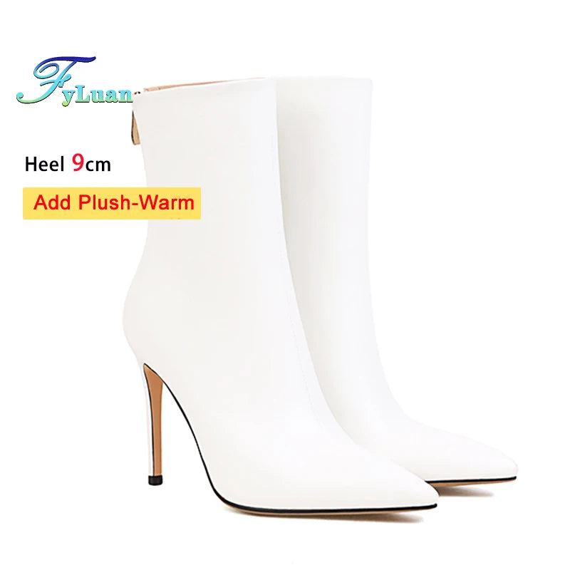 Elegant Plus Size Leather Pointed Toe High Heel Ankle Boots for Women