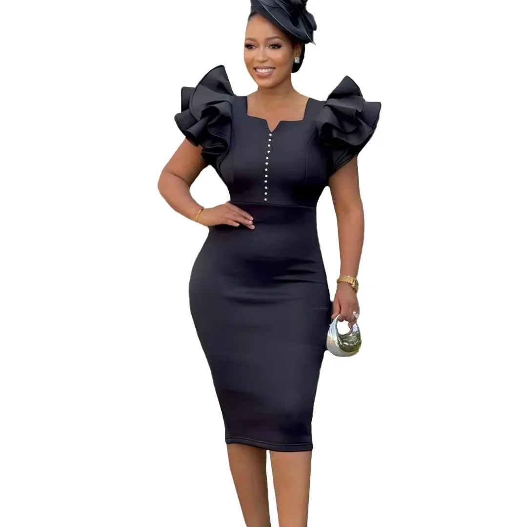 Fashionable African Women's Dress Beaded Sleeveless Bodycon Evening Gown with Pleated Skirt Independent Station Cross-Border