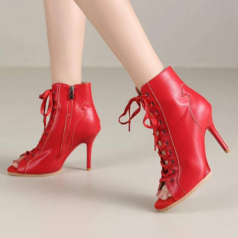 Peep Toe High Heel Zipper Ankle Boots