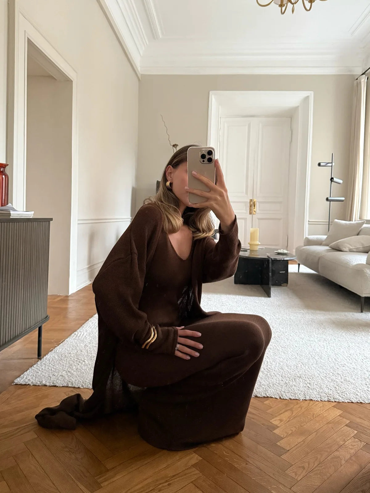 V-Neck Ribbed Knit Maxi Dress Set